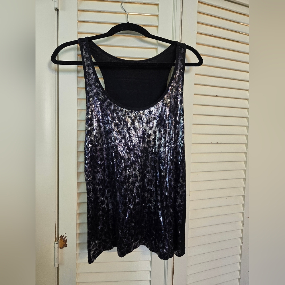 Apt. 9 Elegant Black Leopard Print Sequin Tank Top XL - Picture 1 of 5